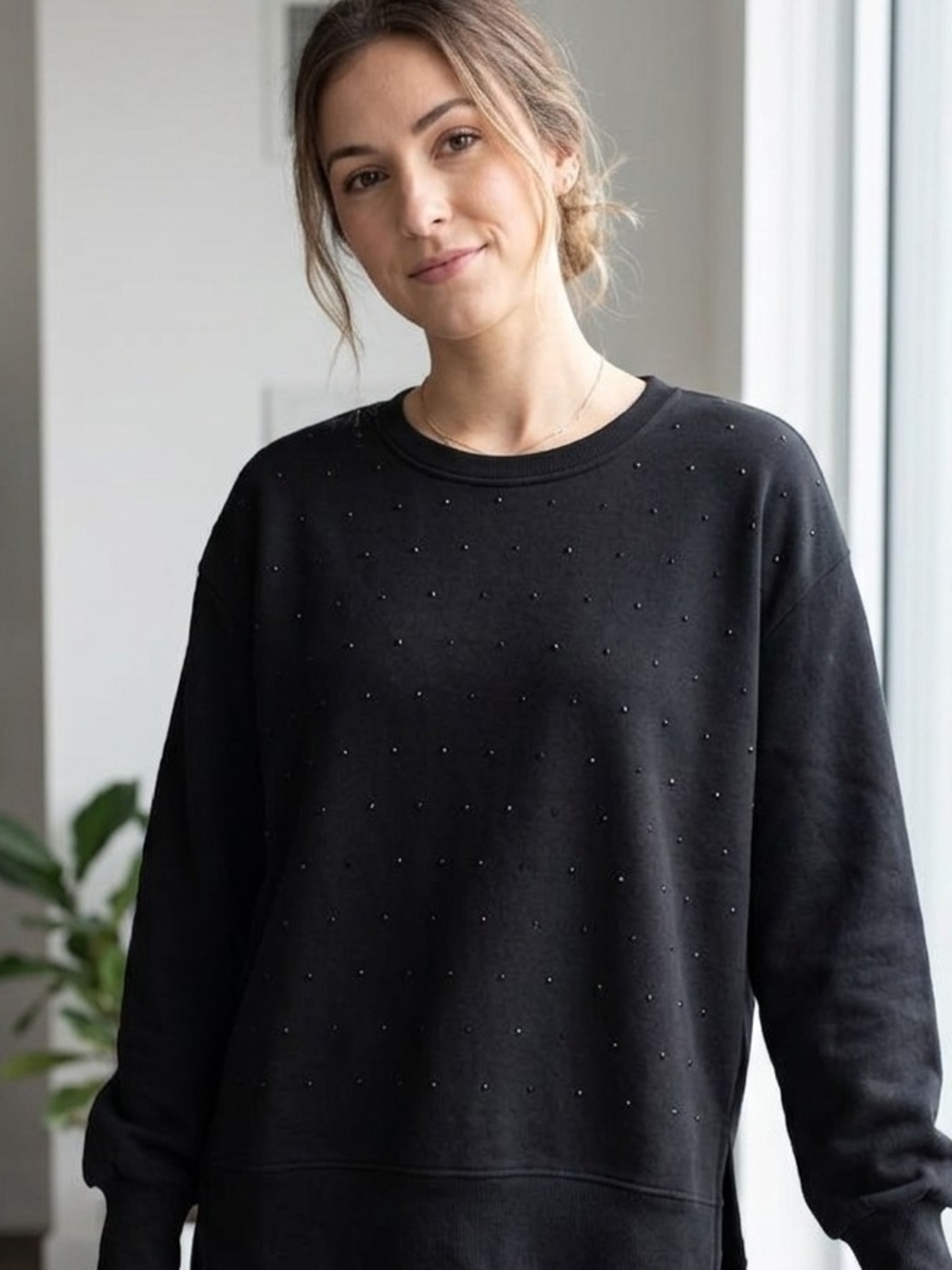 Maurices Black Knit Pullover Sweater with Black Rhinestones Women's Size Small